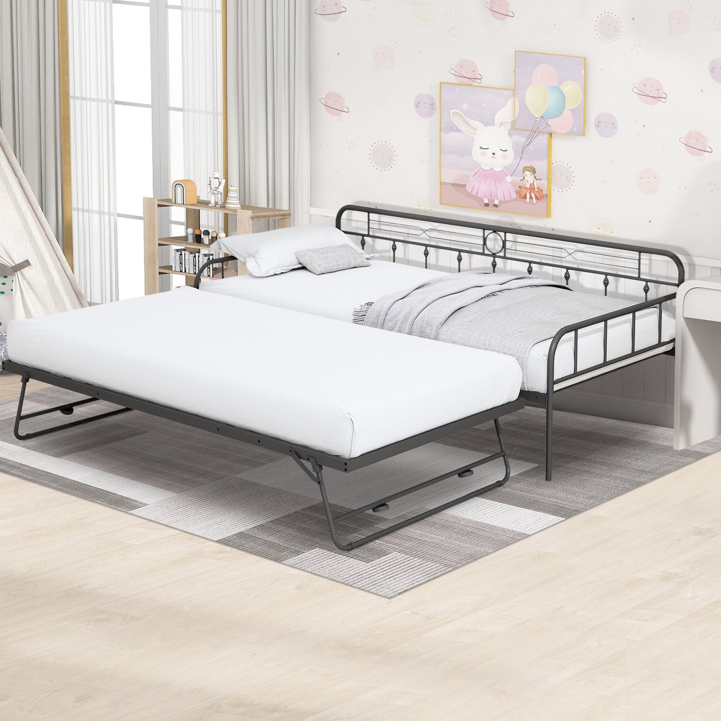 BTMWAY Twin Daybed with Trundle Included, Metal Daybed Frame with Pull-Out Trundle Bed