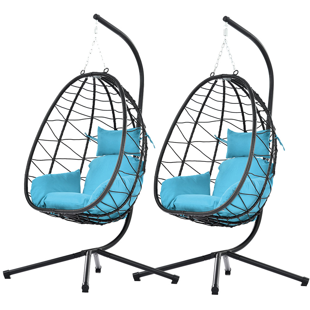 BTMWAY 2 Piece Egg Chair, Outdoor Wicker Egg Chair with Stand, Patio Swing Chair Hammock Basket Chair with Removable Cream Cushion