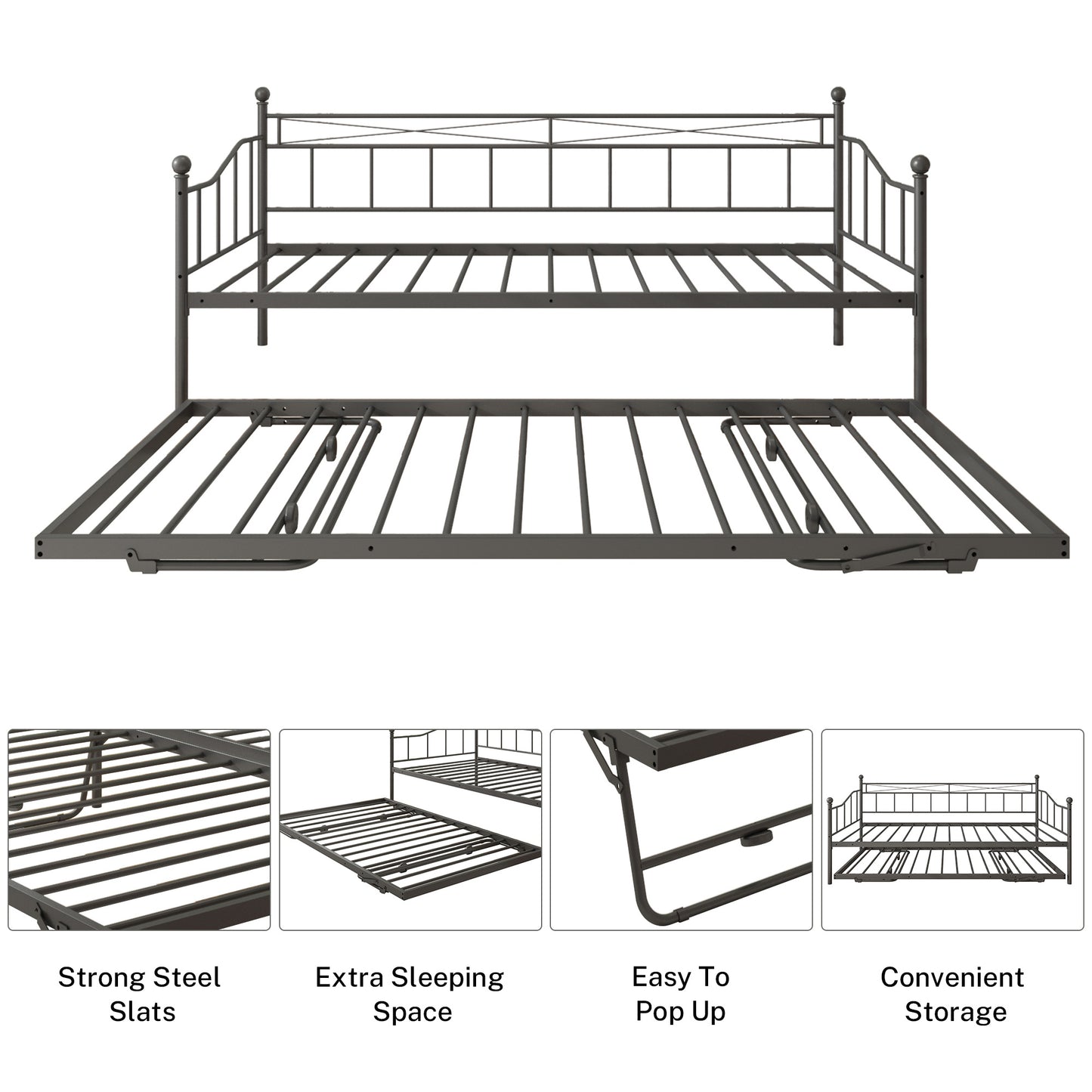 BTMWAY Twin Daybed with Trundle Included, Metal Daybed Frame with Pull-Out Trundle Bed