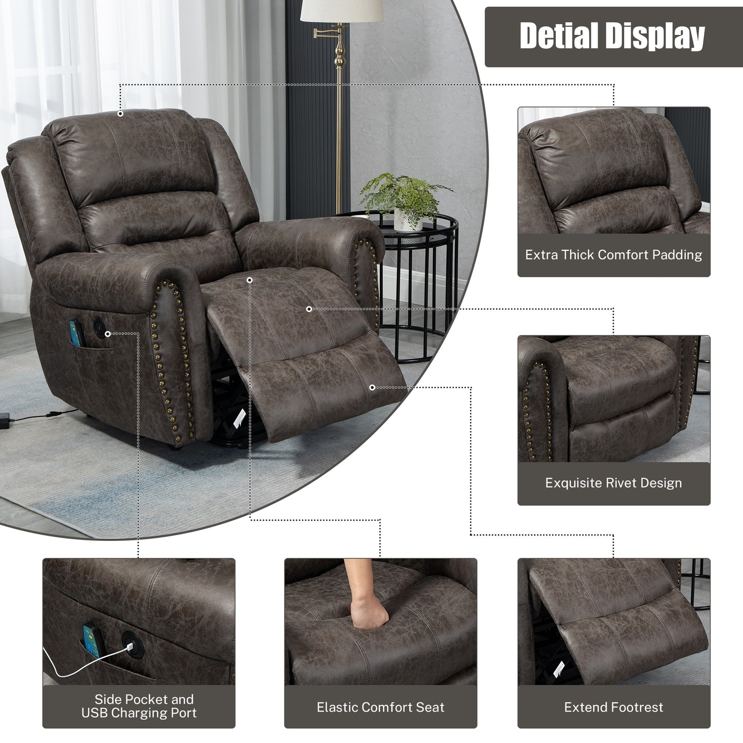 BTMWAY Faux Leather Power Lift Recliner, LJC03