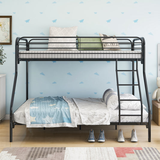 Twin Over Full Bunk Bed for Kids, BTMWAY Industrial Metal Convertible Bunk Beds Full Over Full with Ladder, Guardrail, Modern Kids Bedroom Furniture, No Box Spring Needed, up to 500lbs Capacity, A586