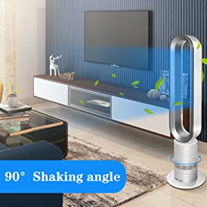 Bladeless Tower Fan with Remote Control, BTMWAY 39" Tower Fans for Home, Oscillating Bladeless Fan with 3 Mode, 10H Timer, 10 Speeds, Modern Floor Tower Fans for Bedroom, Living Room, Silver