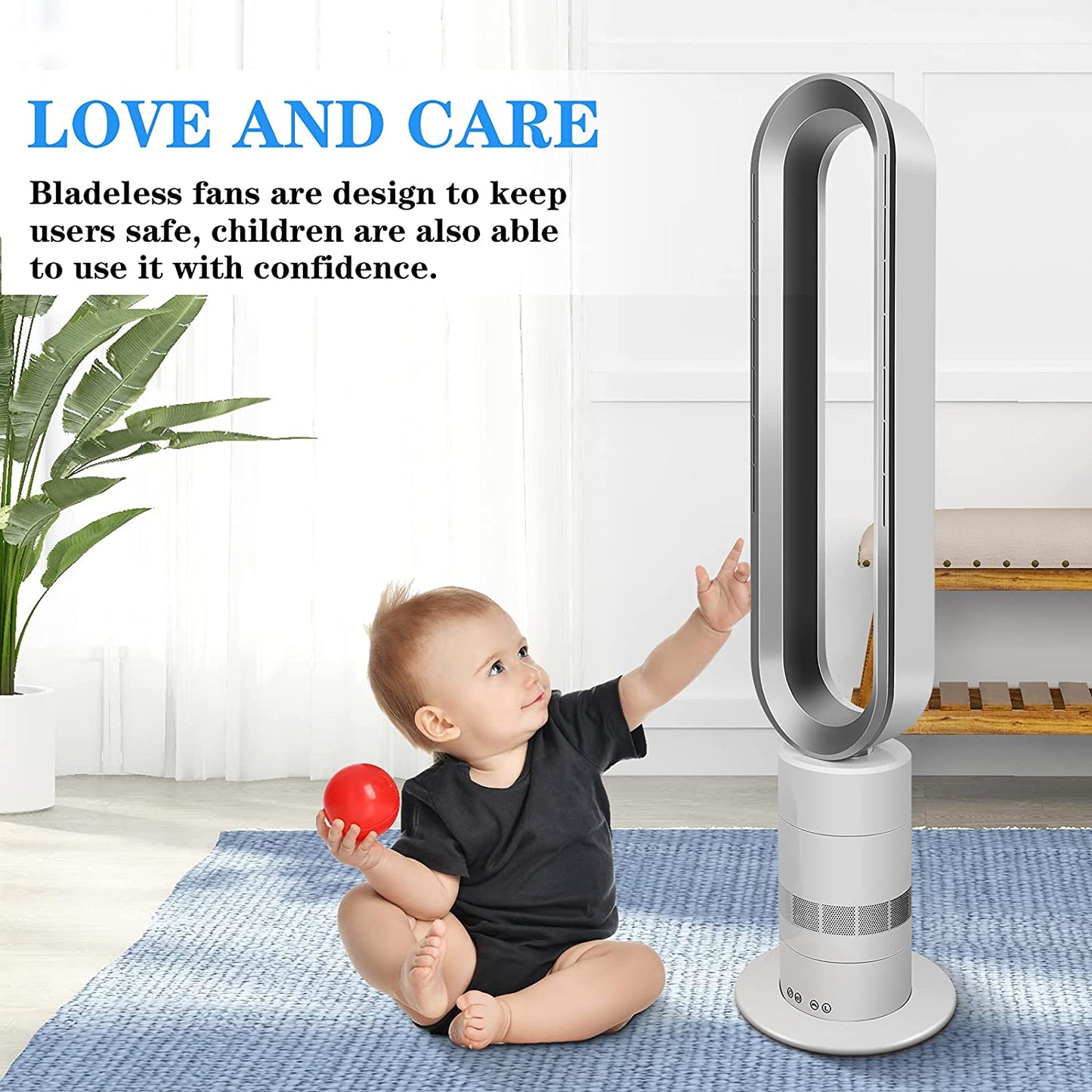 Bladeless Tower Fan with Remote Control, BTMWAY 39" Tower Fans for Home, Oscillating Bladeless Fan with 3 Mode, 10H Timer, 10 Speeds, Modern Floor Tower Fans for Bedroom, Living Room, Silver