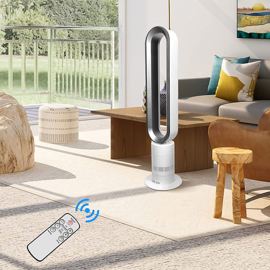 Bladeless Tower Fan with Remote Control, BTMWAY 39" Tower Fans for Home, Oscillating Bladeless Fan with 3 Mode, 10H Timer, 10 Speeds, Modern Floor Tower Fans for Bedroom, Living Room, Silver