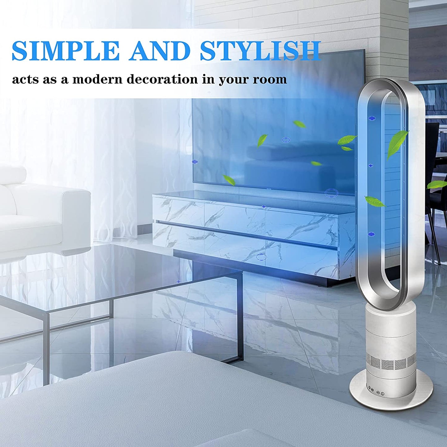 Bladeless Tower Fan with Remote Control, BTMWAY 39" Tower Fans for Home, Oscillating Bladeless Fan with 3 Mode, 10H Timer, 10 Speeds, Modern Floor Tower Fans for Bedroom, Living Room, Silver