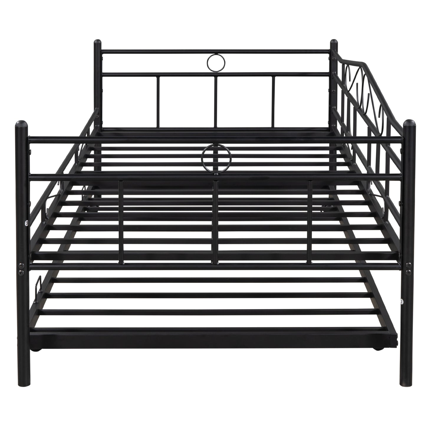 BTMWAY Metal Daybed, Modern Single Twin Daybed Frame, Twin Daybed with Pull Out Trundle Bed, Twin Daybed Frame for Kids Teens Adults, Twin Bed for Living Room Bedroom, No Box Spring Needed, Black