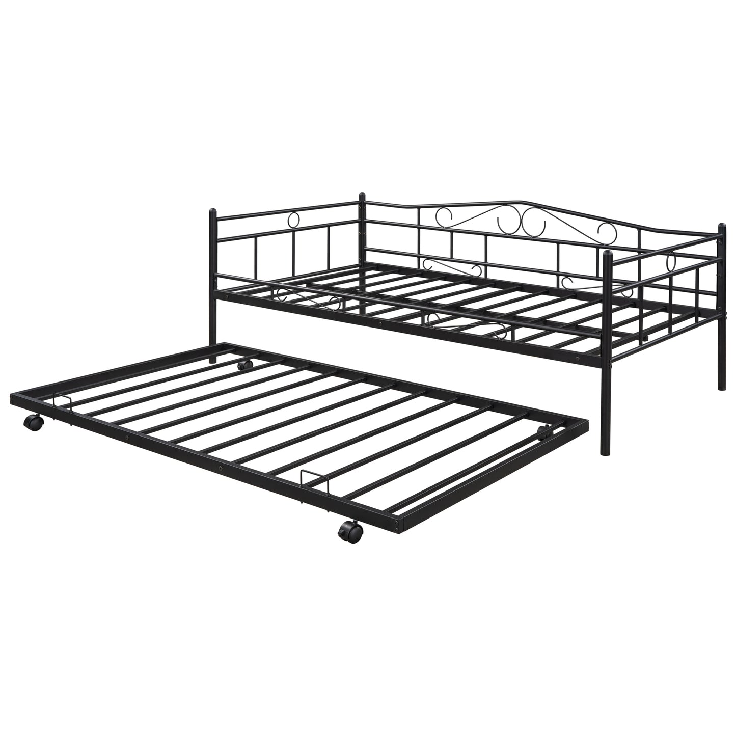 BTMWAY Metal Daybed, Modern Single Twin Daybed Frame, Twin Daybed with Pull Out Trundle Bed, Twin Daybed Frame for Kids Teens Adults, Twin Bed for Living Room Bedroom, No Box Spring Needed, Black