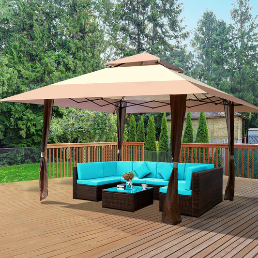 Outdoor Gazebo 13x13, BTMWAY Waterproof Patio Canopy Gazebo, Outdoor Gazebo with Corner Curtain, Double Roof, Soft Top, Metal Frame Patio Canopy for Parties Lawn Garden Backyard, Deck, Coffee