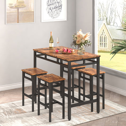 Brown Pub Dining Set, Bar Height Dining Table and Chairs Set, Counter Height Kitchen Table and Chairs Set with Metal Legs, Bar Pub Breakfast Table Set for Living Room, Kitchen Room, Dining Room