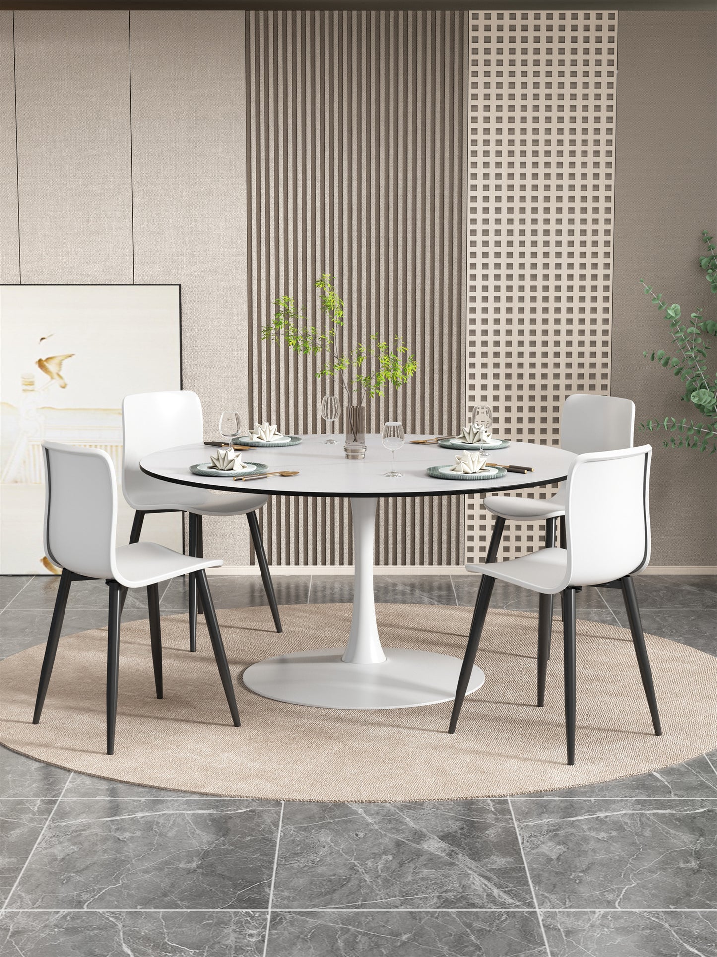 BTMWAY 42-Inch Round Mid-Century Gray Tulip Dining Room Table, Contemporary Breakfast Nook Dining Table for 2~4 Person, Cocktail Table Leisure Table, A3500