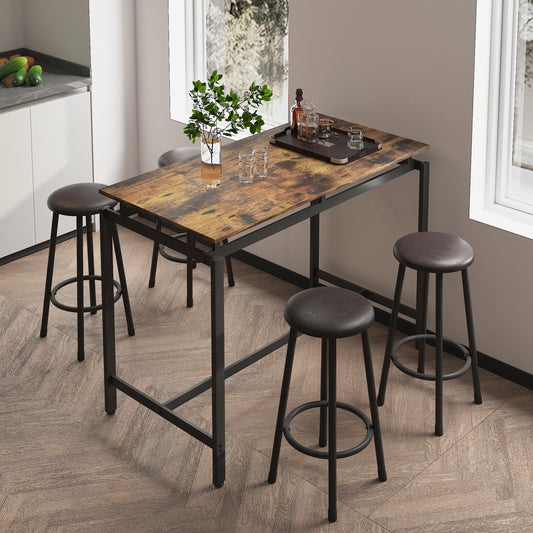 Metal Dining Set for 4, BTMWAY Counter Height Dining Room Table and Upholstered Chairs Set for Kitchen, Modern Wood Tabletop Metal Frame High Top Breakfast Nook Dining Table Set