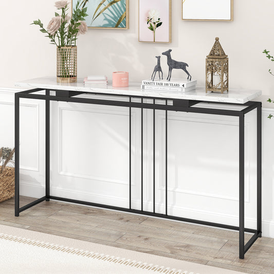 Narrow Long Entryway Table, HSUNNS 63in Faux Marble Console Table with Metal Frame, Long Sofa Table for Living Room Bedroom, Modern Living Room Furniture, Size: 35.7" H x 63" W x 15" D