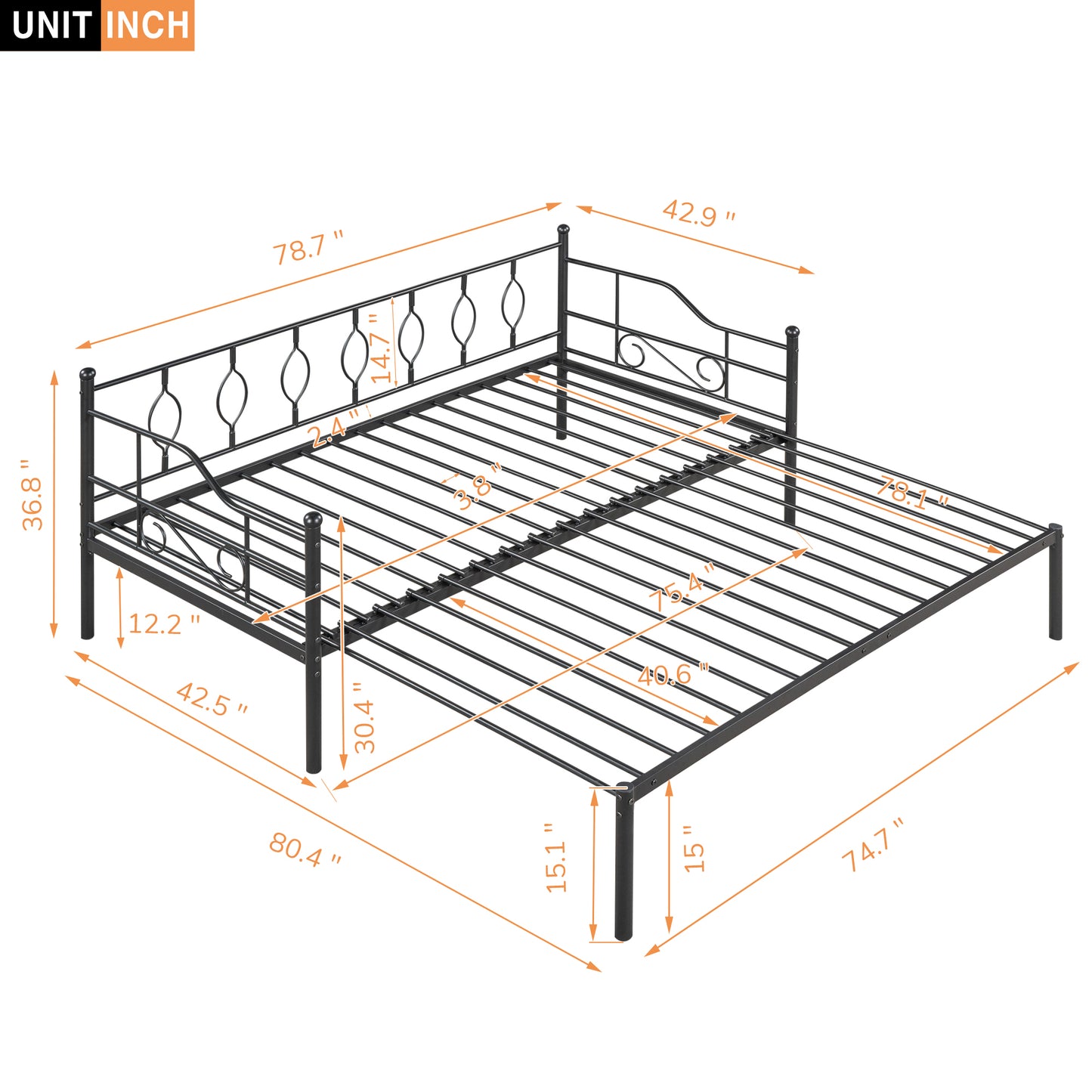 BTMWAY Daybed with Trundle Included, Twin Size Metal Daybed Frame with Adjustable Trundle, Heavy Duty Extendable Daybed with Pop Up Trundle Bed