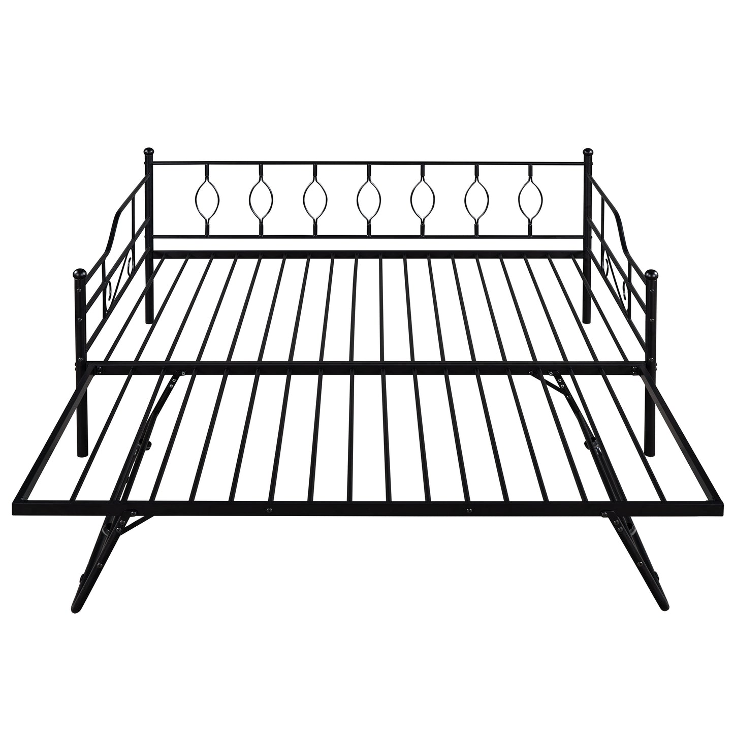 BTMWAY Daybed with Trundle Included, Twin Size Metal Daybed Frame with Adjustable Trundle, Heavy Duty Extendable Daybed with Pop Up Trundle Bed