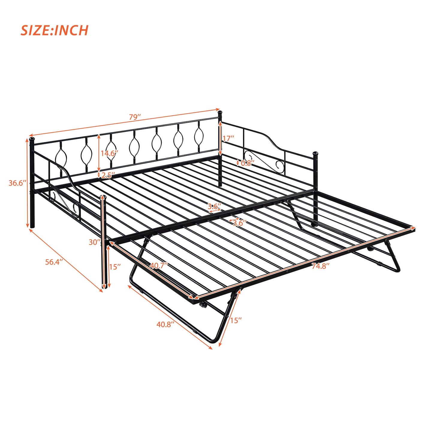 BTMWAY Daybed with Trundle Included, Twin Size Metal Daybed Frame with Adjustable Trundle, Heavy Duty Extendable Daybed with Pop Up Trundle Bed