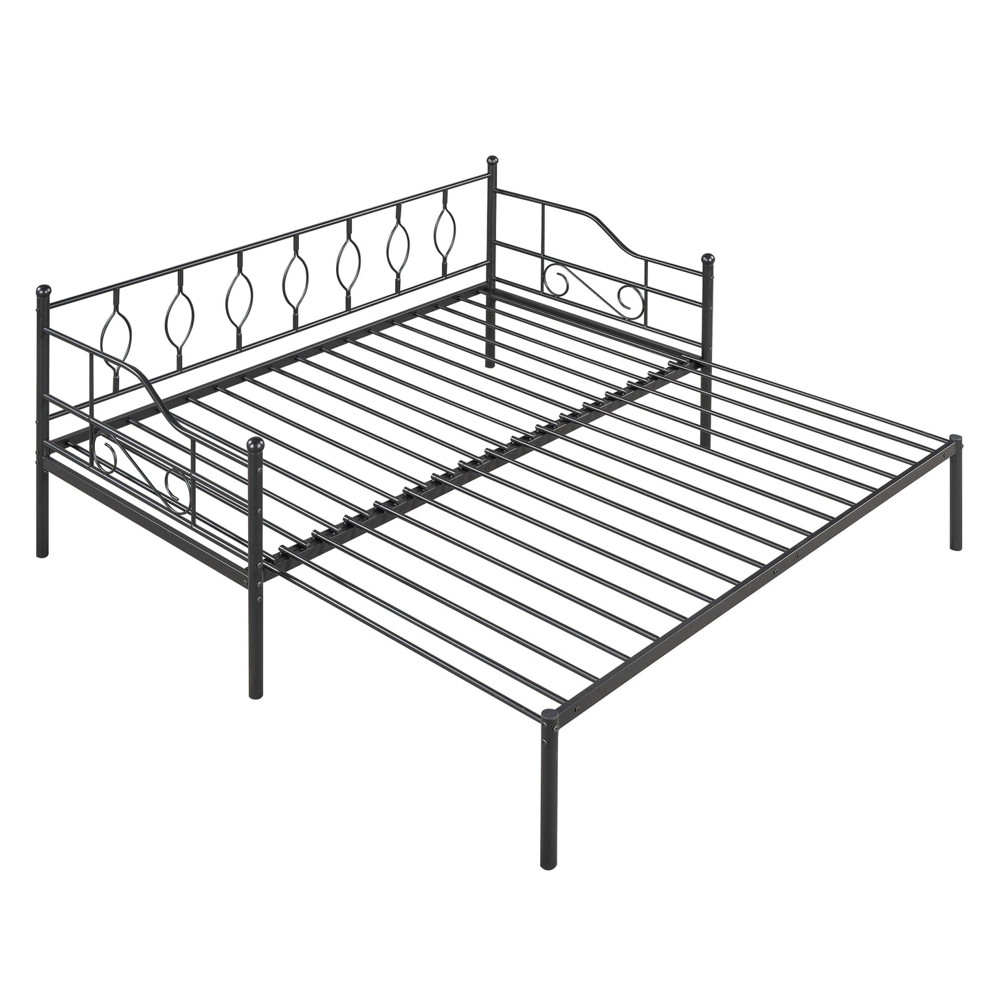 BTMWAY Daybed with Trundle Included, Twin Size Metal Daybed Frame with Adjustable Trundle, Heavy Duty Extendable Daybed with Pop Up Trundle Bed