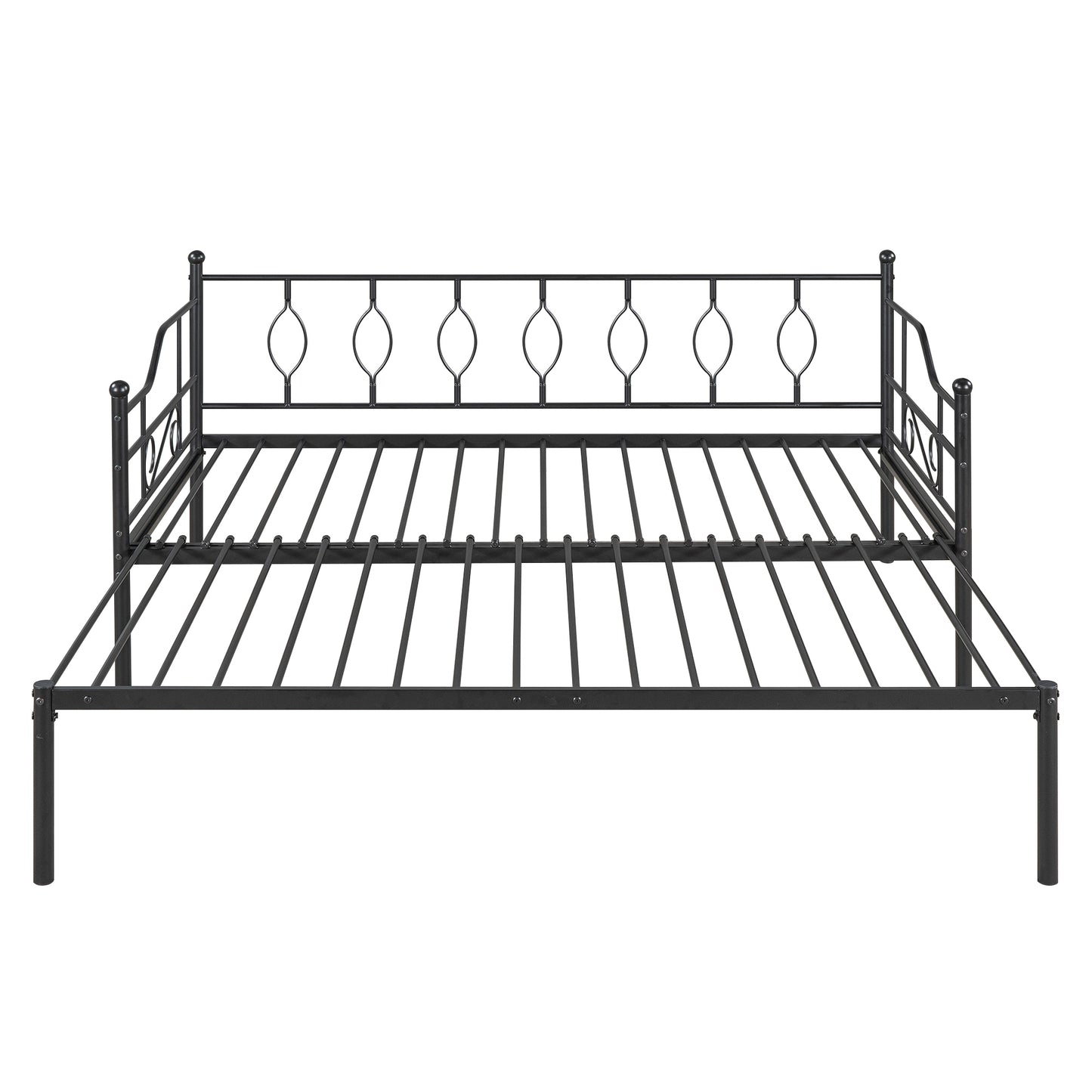 BTMWAY Daybed with Trundle Included, Twin Size Metal Daybed Frame with Adjustable Trundle, Heavy Duty Extendable Daybed with Pop Up Trundle Bed