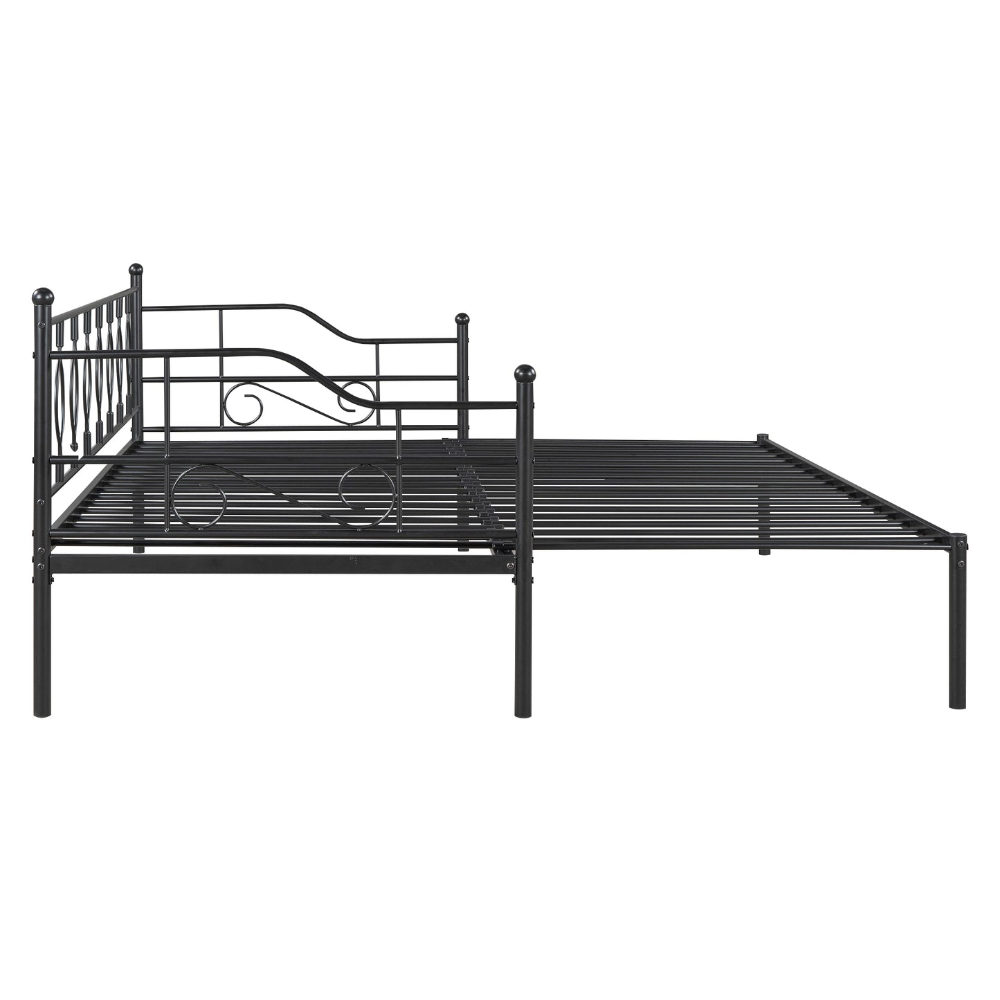 BTMWAY Daybed with Trundle Included, Twin Size Metal Daybed Frame with Adjustable Trundle, Heavy Duty Extendable Daybed with Pop Up Trundle Bed