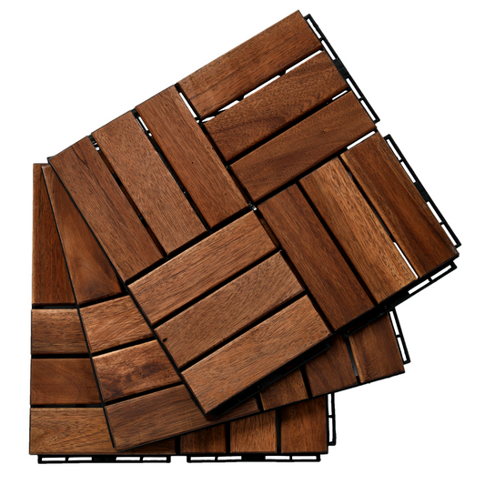 BTMWAY Patio Wood Deck Tiles, 12"x12" Square Acacia Wood Interlocking Flooring Tiles for Indoor & Outdoor, LJC