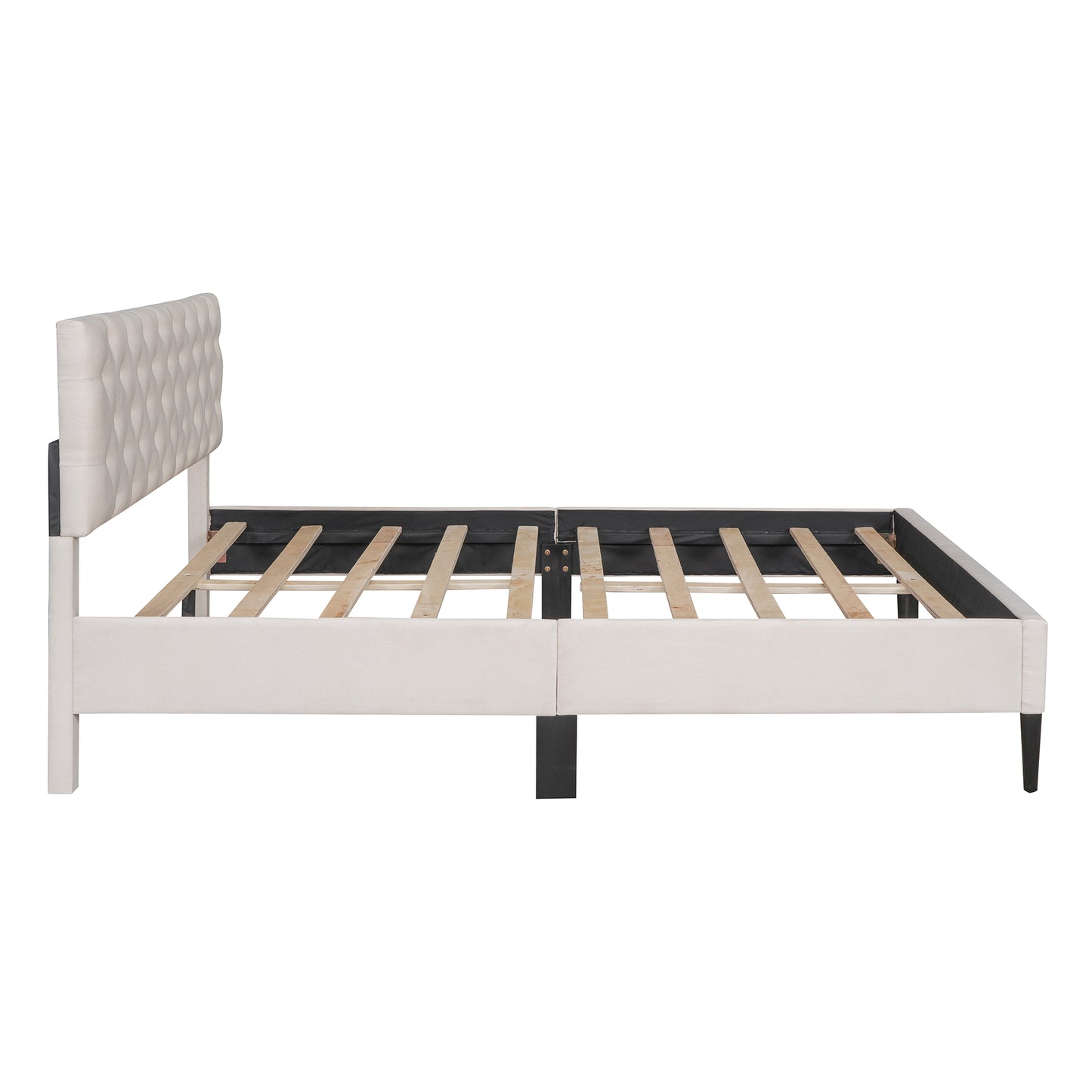 BTMWAY Full Size Bed Frame, New Upgraded Linen Fabric Upholstered Platform Bed with Button Tufted Headboard, LJC