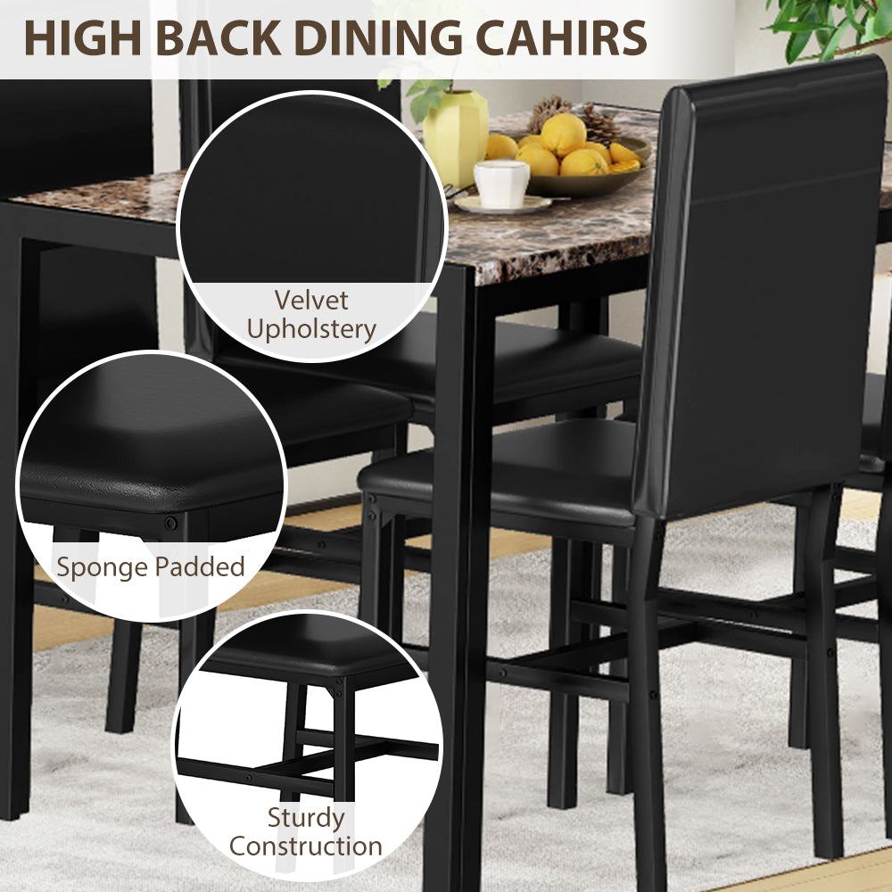 BTMWAY Rectangular Dining Table with Chairs Set for 4, 5 Piece White Faux Marble Dining Table Set with High Back Chairs, Modern Kitchen Dinette Table and Chairs Set for Home, Dining Room, N3286