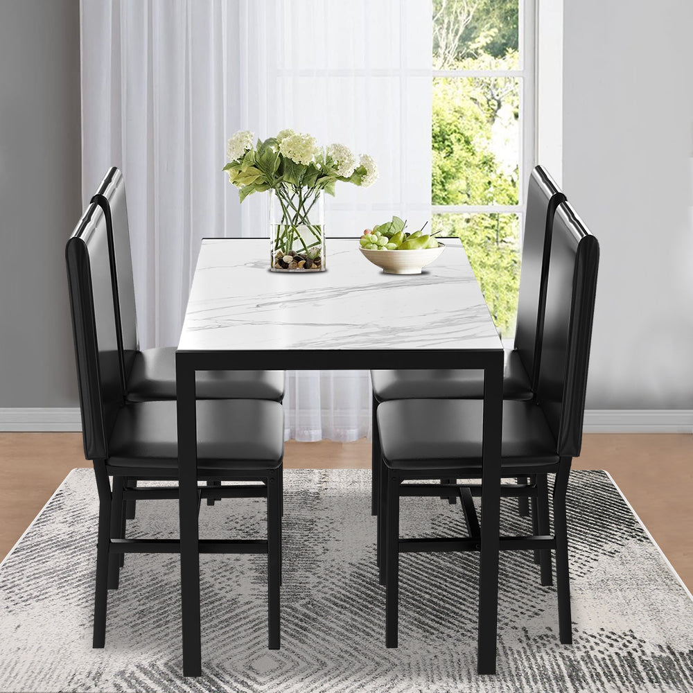 BTMWAY Rectangular Dining Table with Chairs Set for 4, 5 Piece White Faux Marble Dining Table Set with High Back Chairs, Modern Kitchen Dinette Table and Chairs Set for Home, Dining Room, N3286