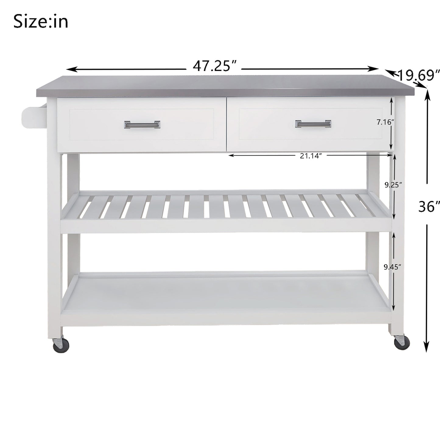 Storage Kitchen Islands on Wheels, BTMWAY Stainless Steel Table Top Kitchen Island Cart with Storage Drawers/Shelf/Towel Bar, Rolling Kitchen Trolley Utility Cart Microwave Cabinets, A5782