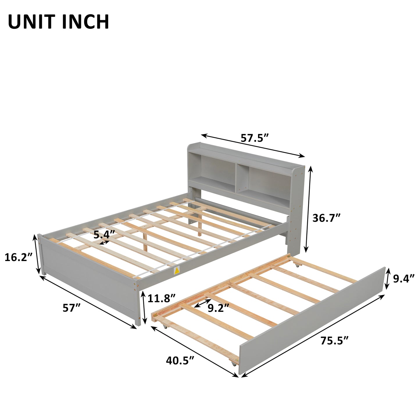 BTMWAY Full Bed with Trundle, New Upgraded Solid Wood Bed Frame, Modern Full Size Platform Bed with Headboard and Trundle Included