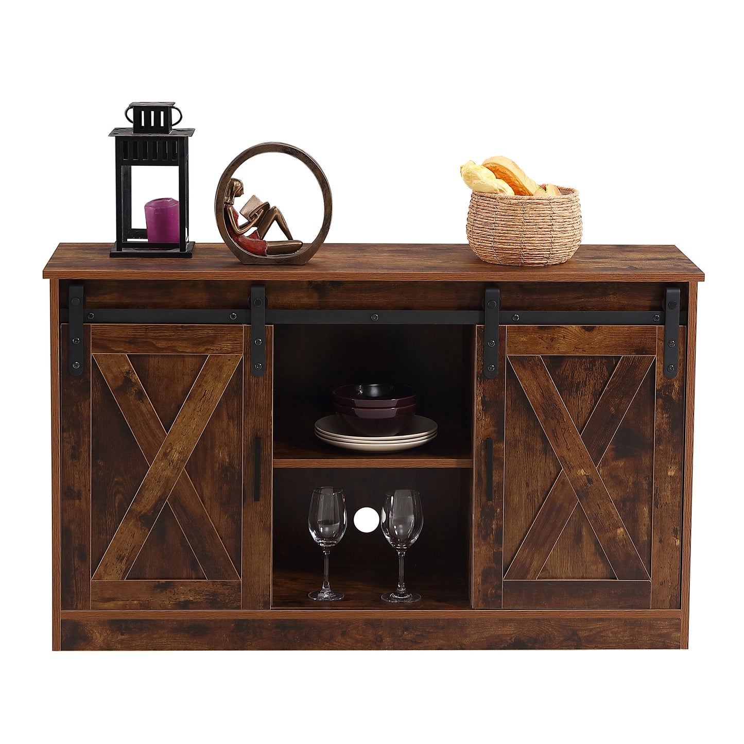 BTMWAY Farmhouse Barn Door TV Stand, LJC