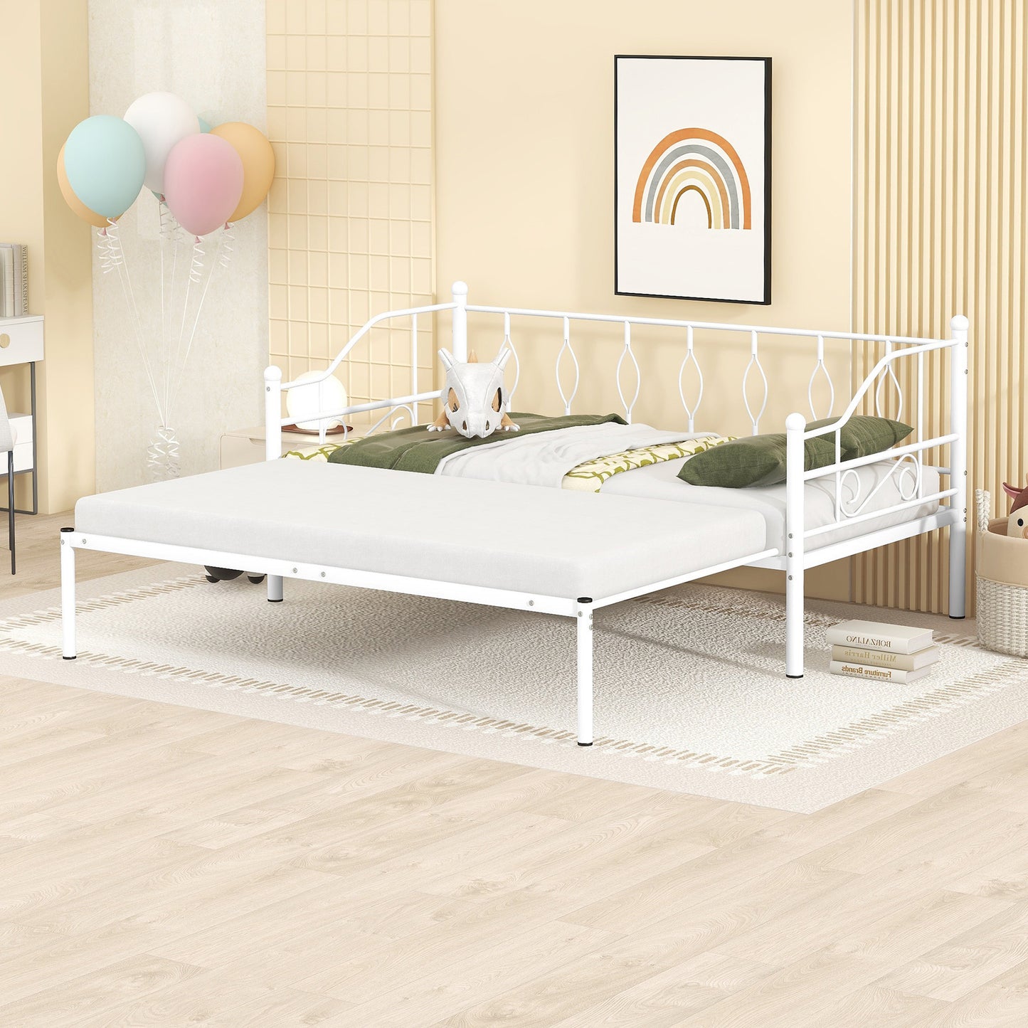 BTMWAY Daybed with Trundle Included, Twin Size Metal Daybed Frame with Adjustable Trundle, Heavy Duty Extendable Daybed with Pop Up Trundle Bed