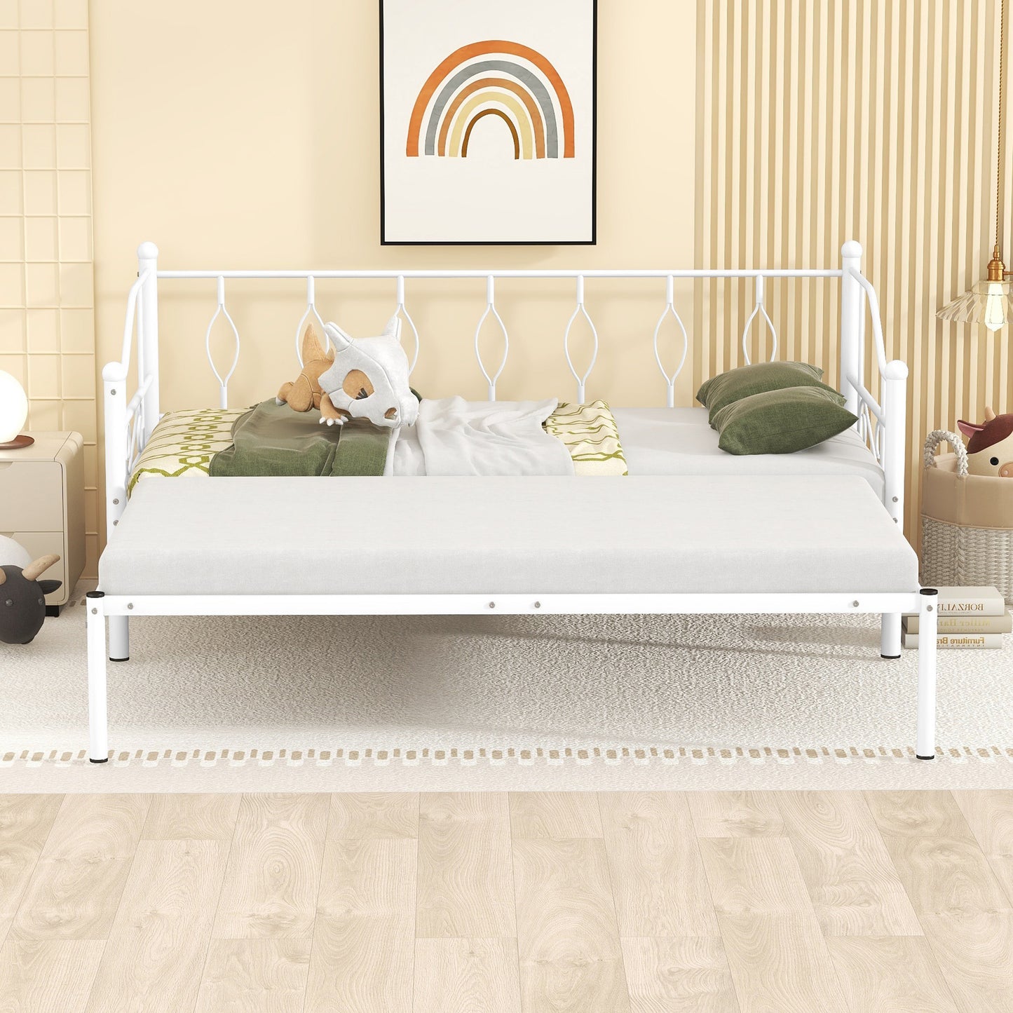 BTMWAY Daybed with Trundle Included, Twin Size Metal Daybed Frame with Adjustable Trundle, Heavy Duty Extendable Daybed with Pop Up Trundle Bed