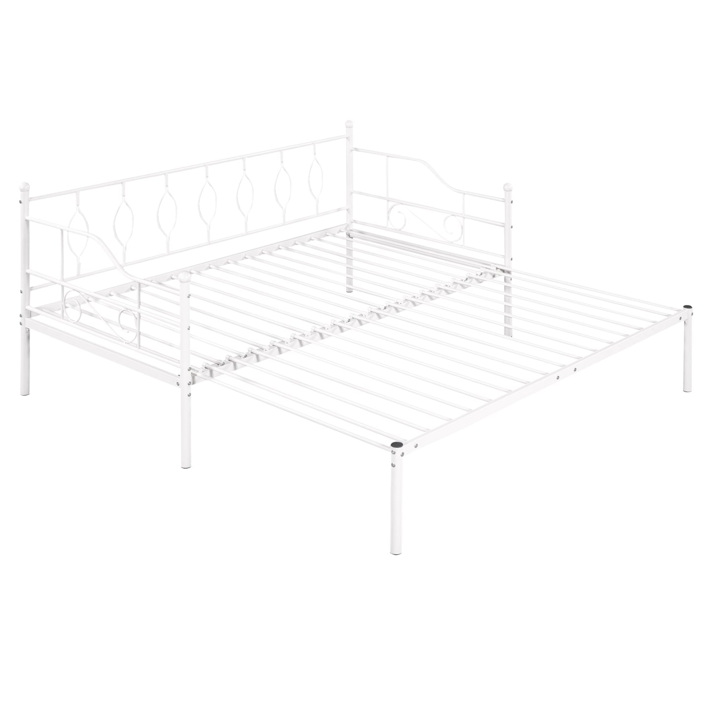 BTMWAY Daybed with Trundle Included, Twin Size Metal Daybed Frame with Adjustable Trundle, Heavy Duty Extendable Daybed with Pop Up Trundle Bed