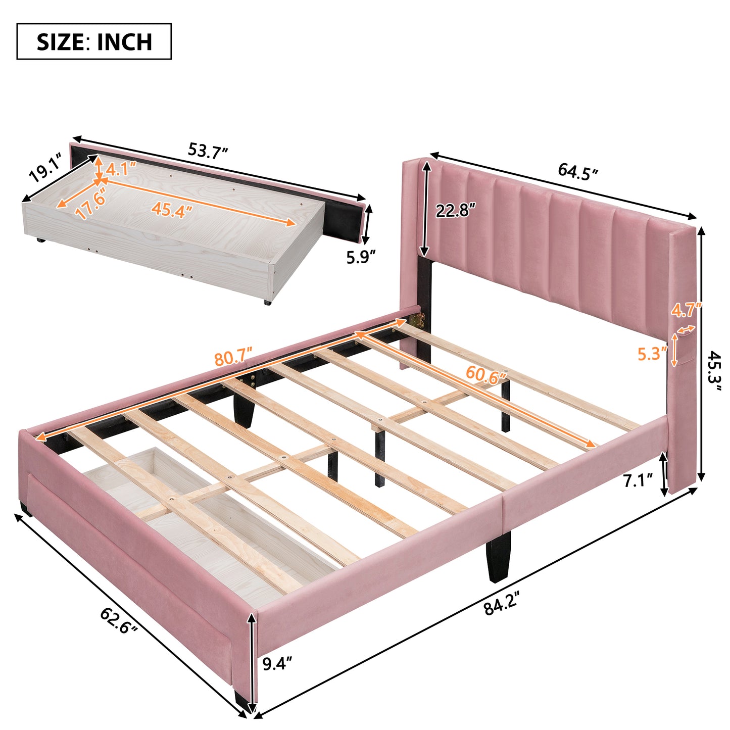 BTMWAY Queen Platform Bed Frame with Storage, LJC01