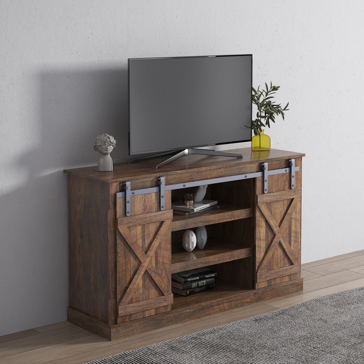 BTMWAY Farmhouse Barn Door TV Stand, LJC