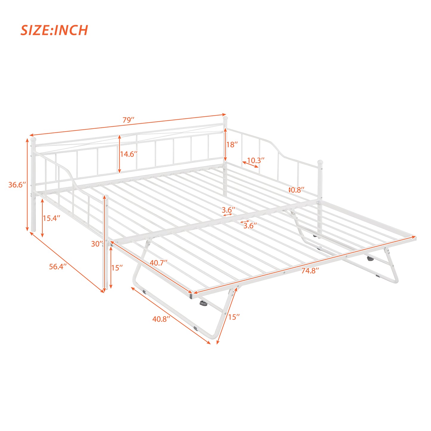 BTMWAY Daybed with Trundle Included, Twin Size Metal Daybed Frame with Adjustable Trundle, Heavy Duty Extendable Daybed with Pop Up Trundle Bed