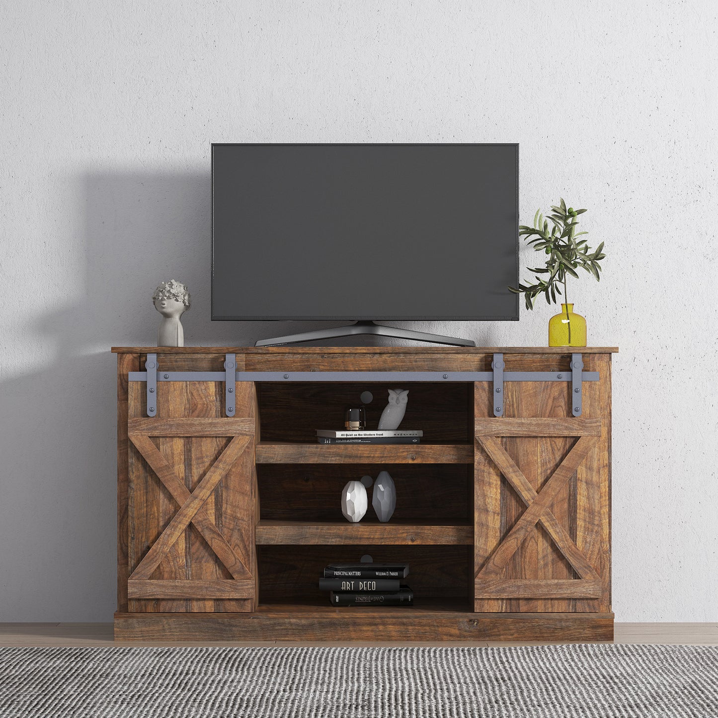 BTMWAY Farmhouse Barn Door TV Stand, LJC