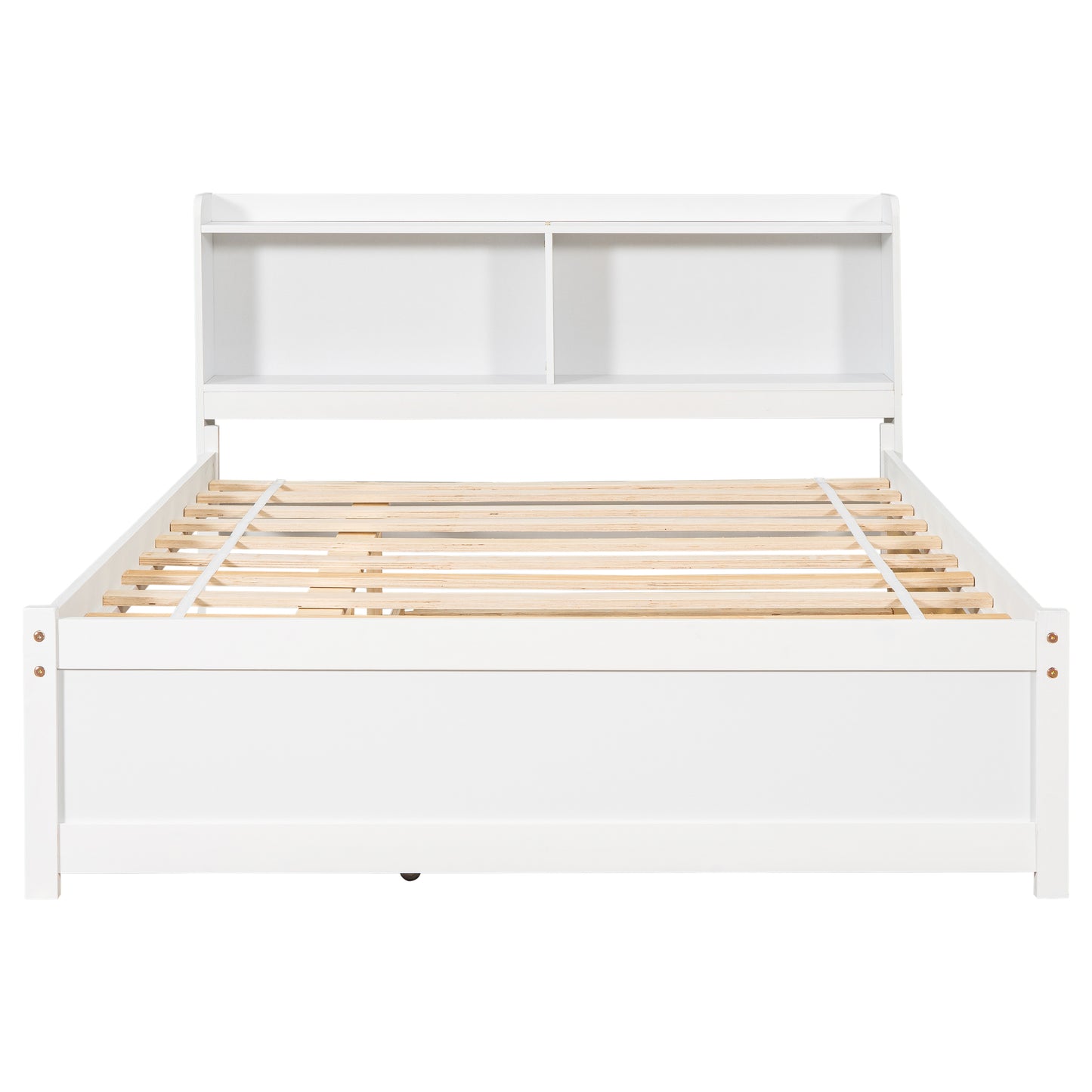 BTMWAY Full Bed with Trundle, New Upgraded Solid Wood Bed Frame, Modern Full Size Platform Bed with Headboard and Trundle Included