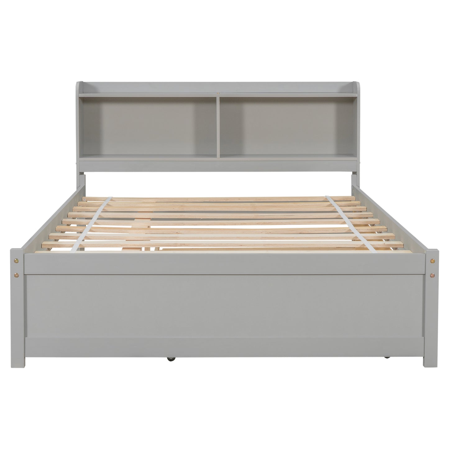 BTMWAY Full Bed with Trundle, New Upgraded Solid Wood Bed Frame, Modern Full Size Platform Bed with Headboard and Trundle Included