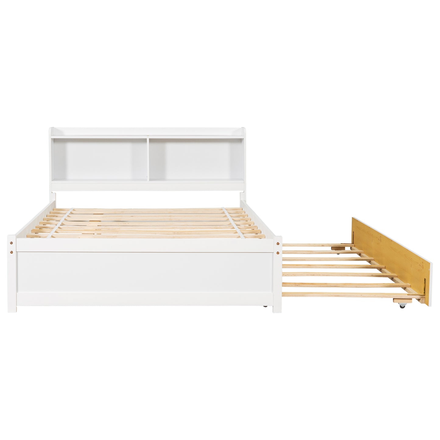 BTMWAY Full Bed with Trundle, New Upgraded Solid Wood Bed Frame, Modern Full Size Platform Bed with Headboard and Trundle Included