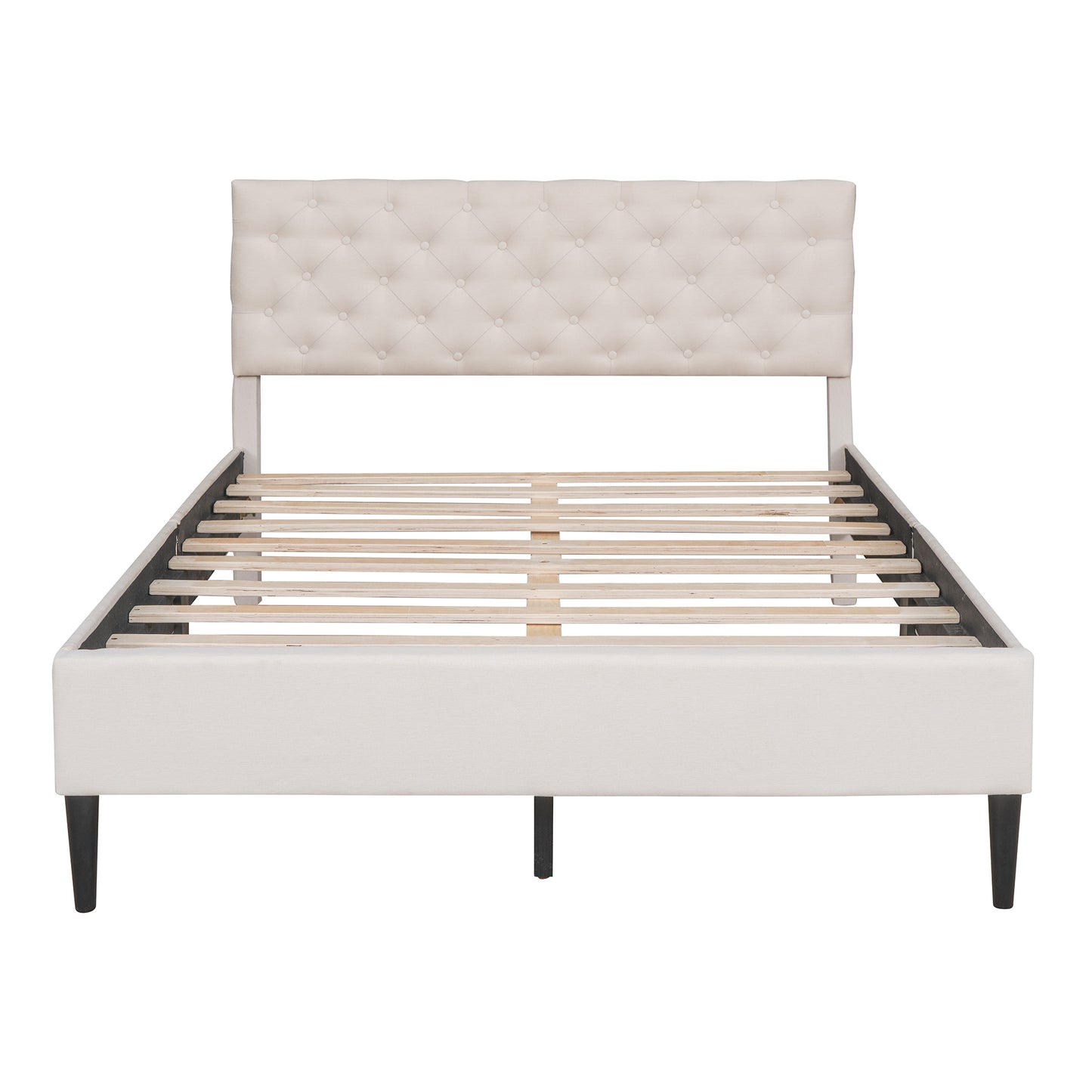 BTMWAY Upholstered Bed Frame, New Upgraded Upholstered Fabric Platform Bed with Headboard, LJC