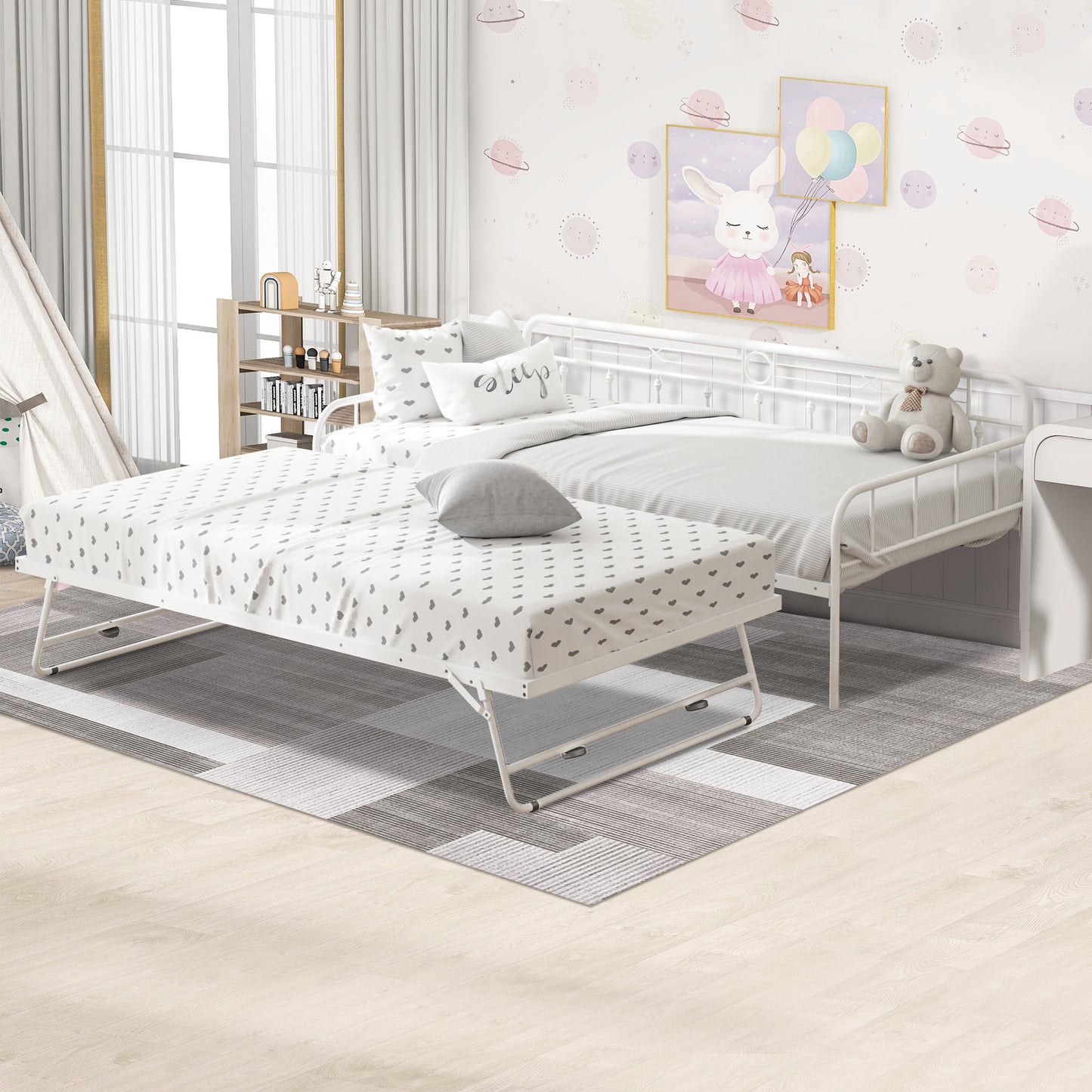 BTMWAY Twin Daybed with Trundle Included, Metal Daybed Frame with Pull-Out Trundle Bed