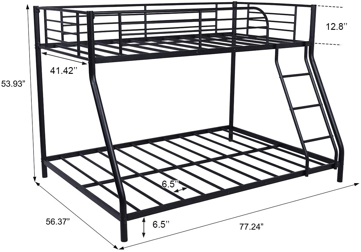 Metal Bunk Bed, Twin Over Full Bunk Bed with Ladder&Safety Guardrail, A07