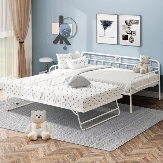 BTMWAY Twin Metal Daybed with Pull-out Trundle Bed, LJC03