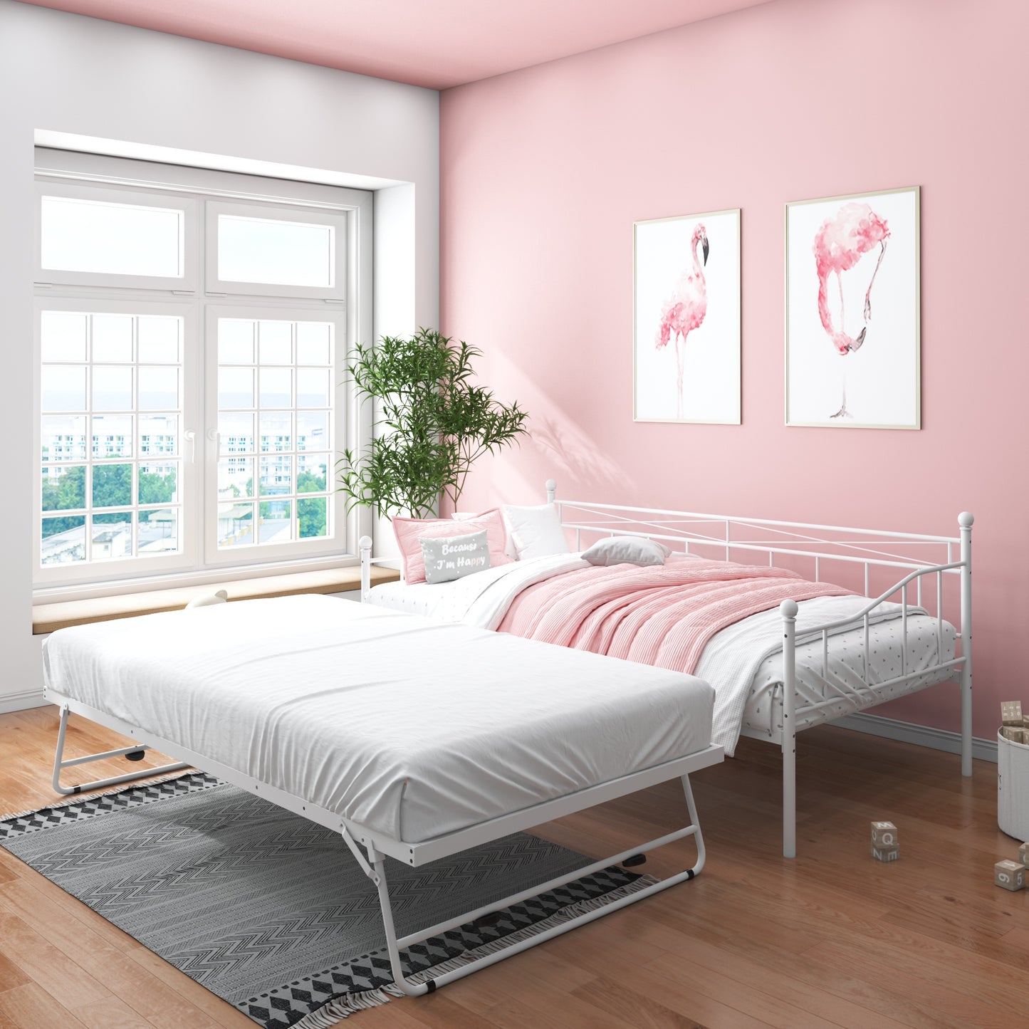 BTMWAY Twin Daybed with Trundle Included, Metal Daybed Frame with Pull-Out Trundle Bed