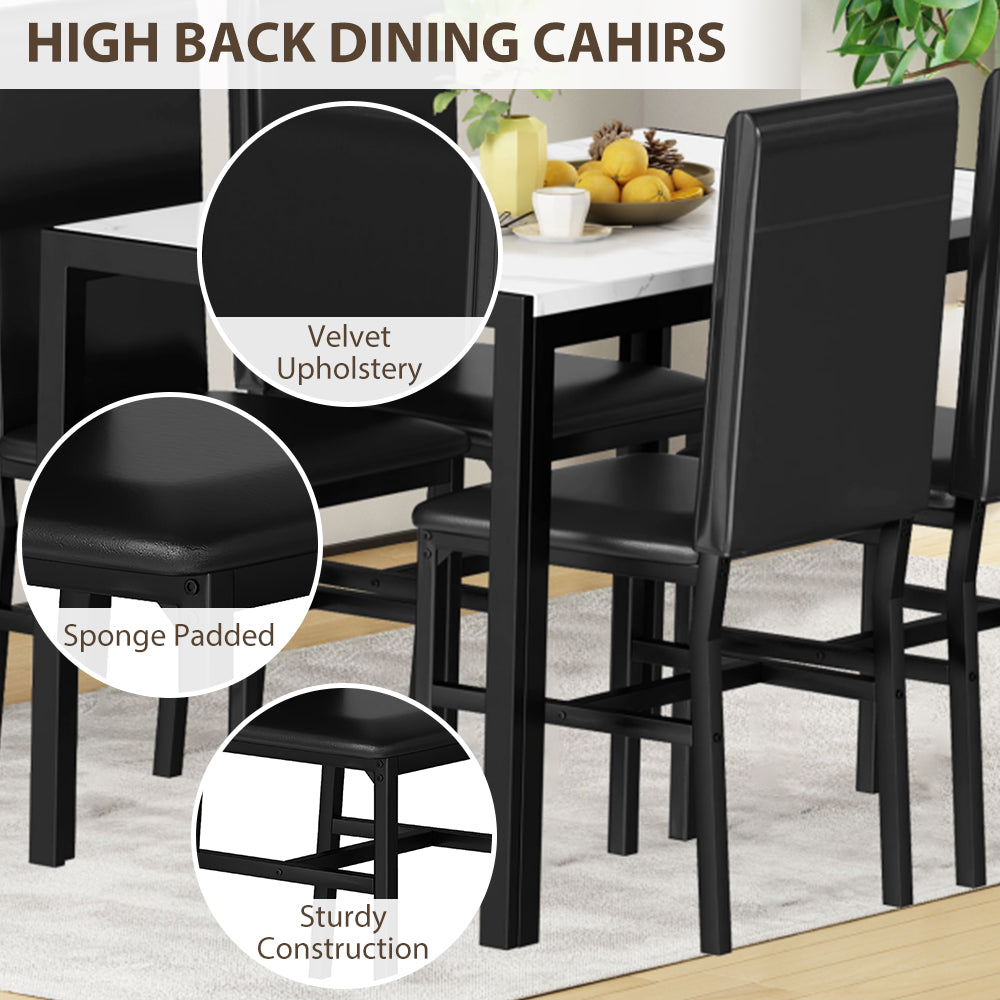 BTMWAY Rectangular Dining Table with Chairs Set for 4, 5 Piece White Faux Marble Dining Table Set with High Back Chairs, Modern Kitchen Dinette Table and Chairs Set for Home, Dining Room, N3286