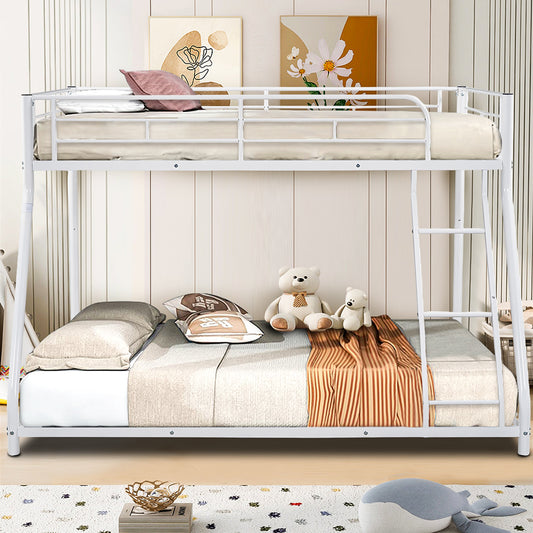 BTMWAY Twin Over Full Bunk Bed, Dorm Room/Kids Room Bunk Bed, Contemporary Metal Twin Size Bed Frame, Space Saving Bunk Bed with Ladder & Guardrails, No Spring Box Need, White, A1236