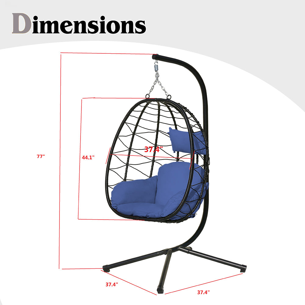 BTMWAY 2 Piece Egg Chair, Outdoor Wicker Egg Chair with Stand, Patio Swing Chair Hammock Basket Chair with Removable Cream Cushion