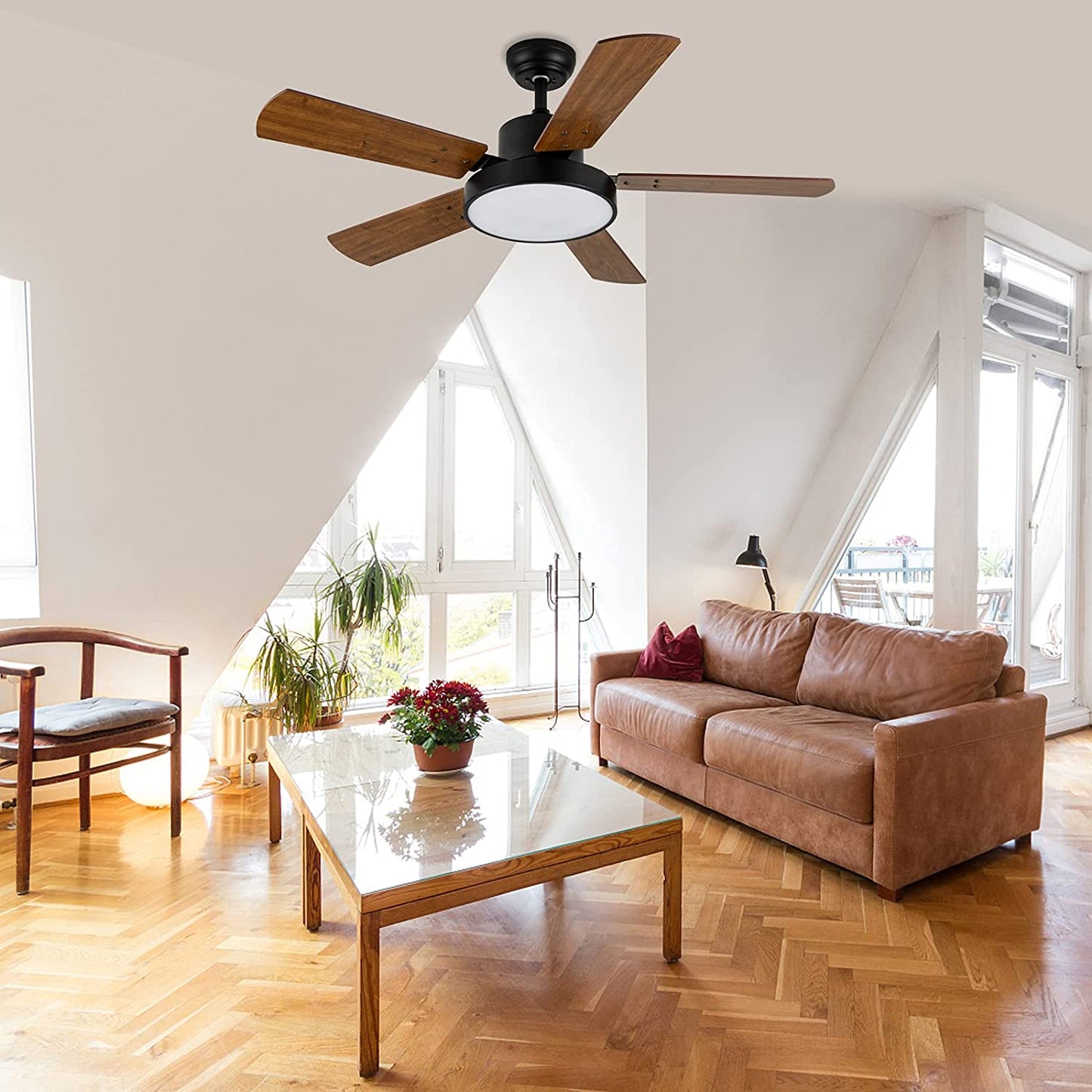 Ceiling Fan with Light, 44 Inch Ceiling Fan with Remote for Bedroom, Outdoor Indoor Ceiling Fan with 6 Speed, Wood Blades, Reversible Motor, Modern Ceiling Fan for Living Room, Patios, Brown