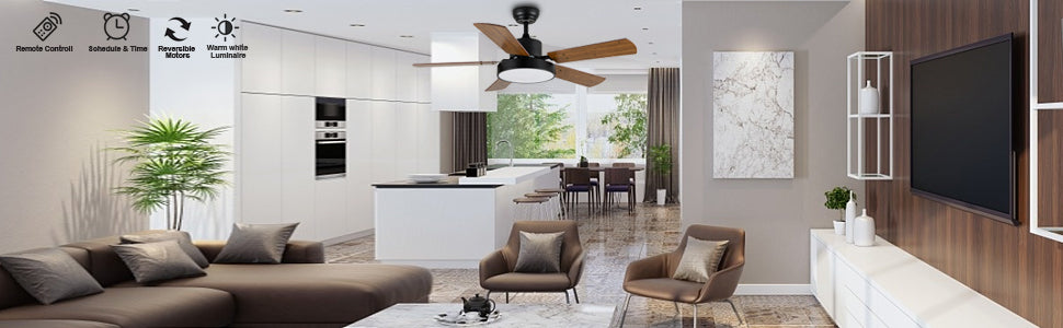 Ceiling Fan with Light, 44 Inch Ceiling Fan with Remote for Bedroom, Outdoor Indoor Ceiling Fan with 6 Speed, Wood Blades, Reversible Motor, Modern Ceiling Fan for Living Room, Patios, Brown