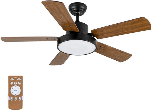 Ceiling Fan with Light, 44 Inch Ceiling Fan with Remote for Bedroom, Outdoor Indoor Ceiling Fan with 6 Speed, Wood Blades, Reversible Motor, Modern Ceiling Fan for Living Room, Patios, Brown